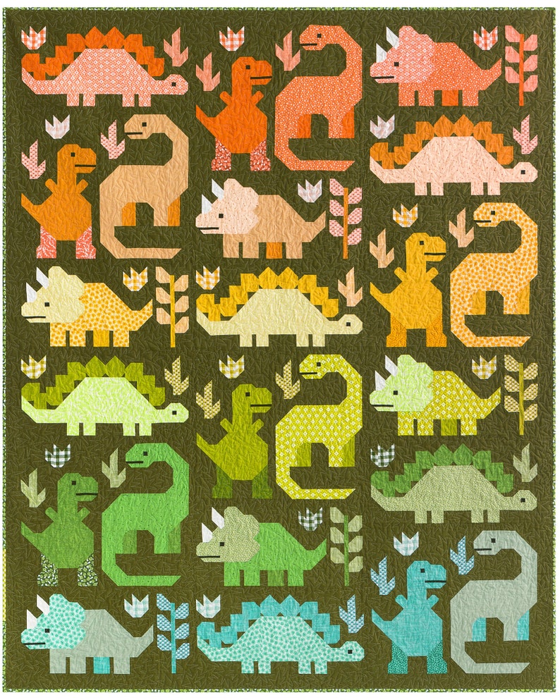 Large Size Dinosaurs Quilt Kit by Elizabeth Hartman for Robert Kaufman Fabrics