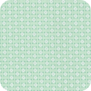 May include: A seamless pattern of white squares with small circles at each corner on a light green background.