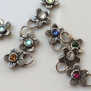 Birthstone Flower Charms Rustic Sterling Silver