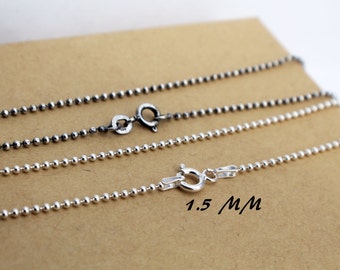 Ball Chain Necklace 1.5 mm Sterling Silver Bead Necklace
