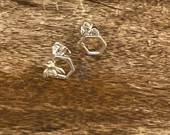 Earrings  Sterling silver octagon studs  and GF bee