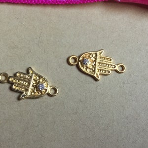 Small Gold Hamsa Hand Charm Link pave One