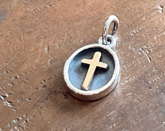 Cross  Charm Cross Bronze and Sterling  Shadow Box