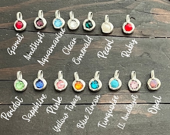 Birthstone Charms Rustic Sterling Silver Birth stone Charm