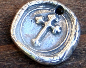 Cross Wax Seal Style Charm Sterling Silver  /CHS22