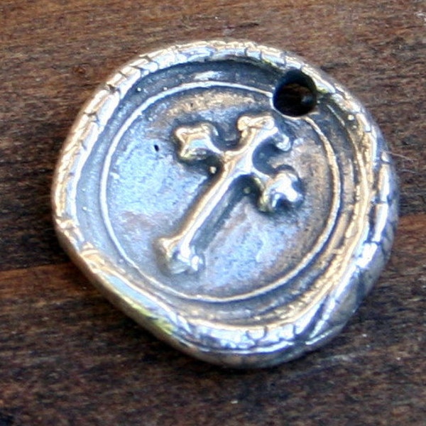 Cross Wax Seal Style Charm Sterling Silver  /CHS22