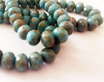 Czech Glass rondells 7 x 5 mm Blue Green Picasso 751