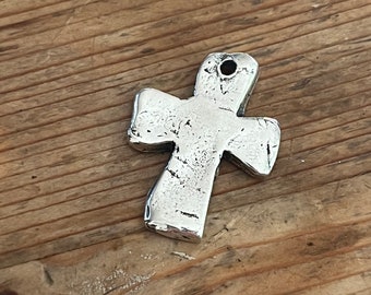 Rustic Fat Cross Sterling Silver Artisan Charm