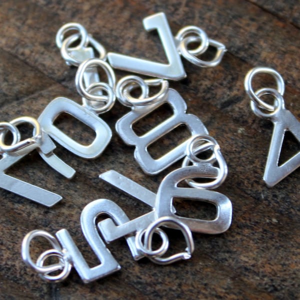 Numbers in Sterling Silver Small ,Numerical Charms,  Number charms