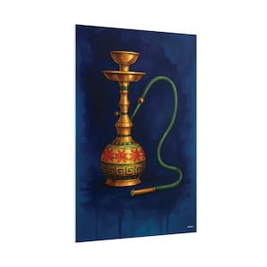 Lámina artística de cachimba dorada, ilustración de narguile de Oriente Medio, decoración de shisha de latón, acuarela - Pósters enrollados