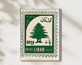 Lebanese Stamp Art Print: Vintage Green Liban Design (Digital Download)