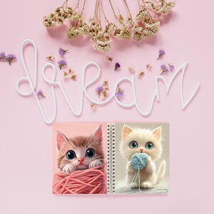 24 Watercolor Pastel Cat Papers | Cute Cats & Yarn Digital Scrapbooking Kit | High-Resolution JPG Download