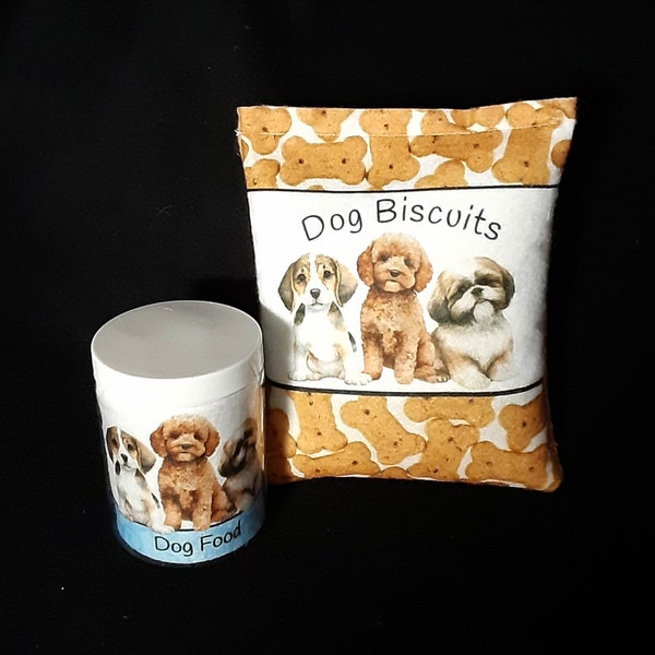 Felt Food Dog Food Jar and Dog Biscuit Bag for Pretend Food Play, Pretend Food for Play Kitchen Grocery Stores Restaurants Pet Stores