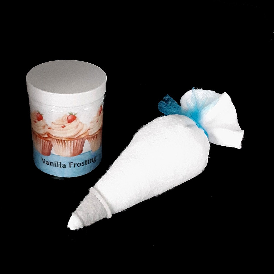 Pretend Food Frosting Jar With Felt Piping Bag for Play Kitchens