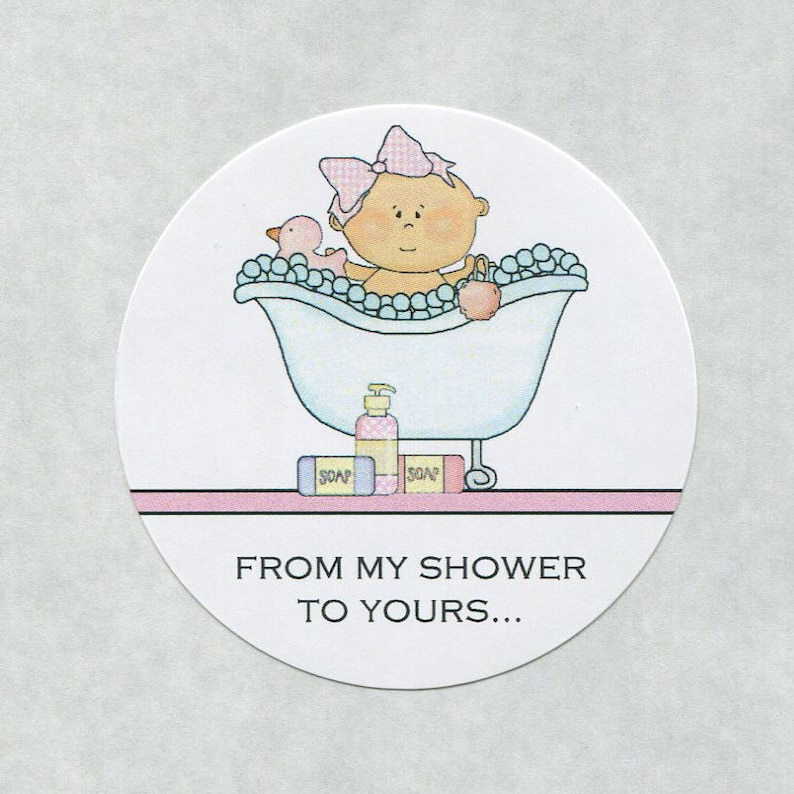 Baby Girl in Tub 2 Inch Stickers Soap Stickers Pink Baby Shower Stickers From My Shower To Yours