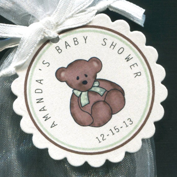 Personalized Baby Shower Favor Tags teddy bear with green Etsy