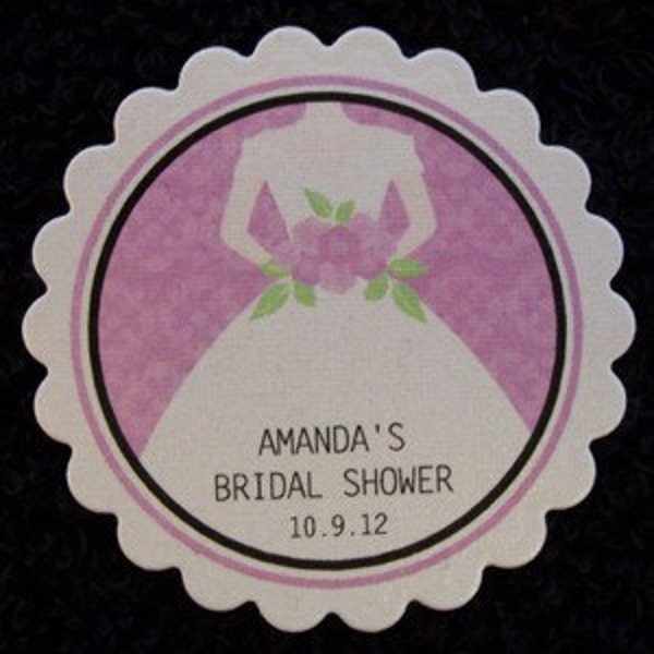 Personalized Bridal Shower Favor Tags, Set of 25 Bride with purple background