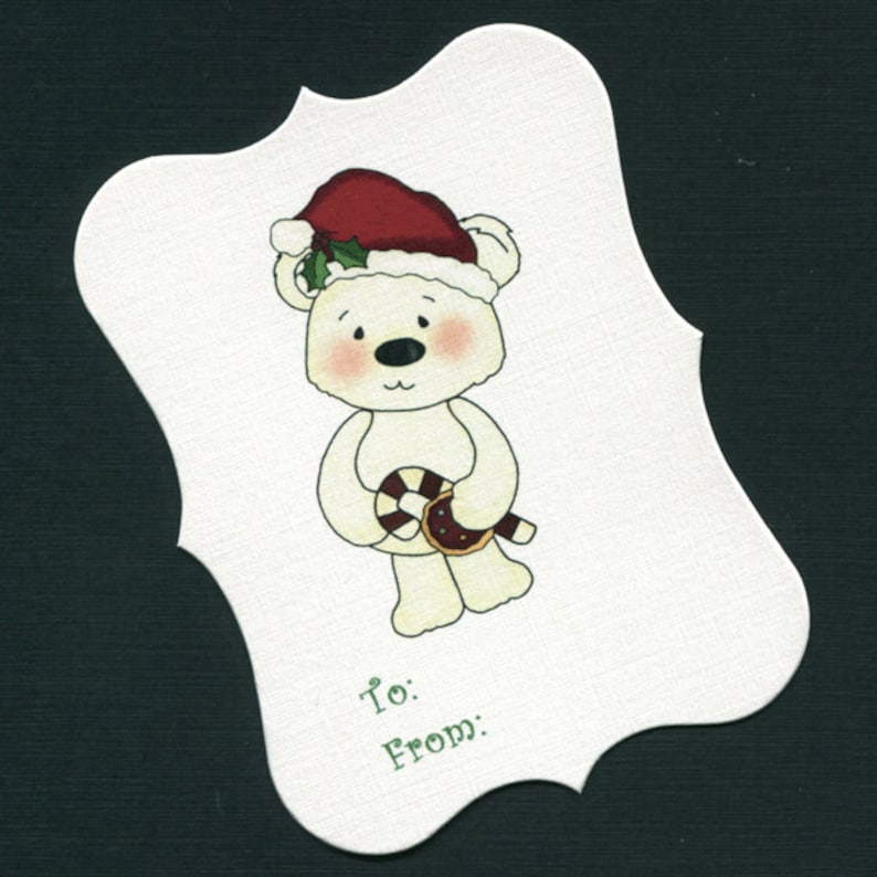 12 Christmas Gift Tags Santa Teddy With Candy Cane Christmas Tags Cookie Tags To And From Tags Bag Tags Favor Tags