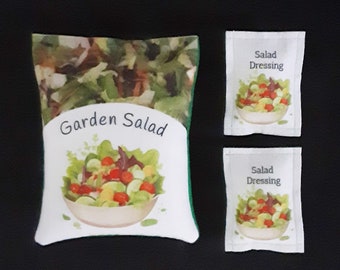Felt Food Salad Bag and Dressing Packets for Pretend Food Play, Pretend Food for Play Kitchen Grocery Stores Restaurants