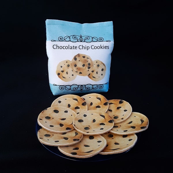 Felt Food Chocolate Chip Bag and Cookies for Pretend Food Play, Pretend Food for Play Kitchen Grocery Stores Restaurants, Bakery