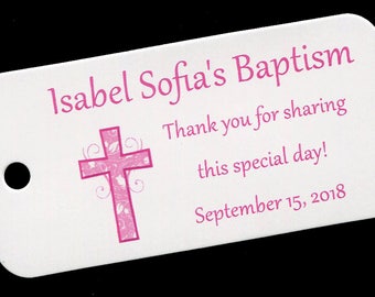 Baptism Favor Tags - Christening Favor Tags - Personalized - Pink Cross - Gift Tags - Personalized Favor Tags - Girl