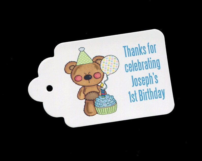 Goody Bag Tags First Birthday Party Favor Tags for Boys Bear Personalized Thank You Tags Boys Birthday Tags