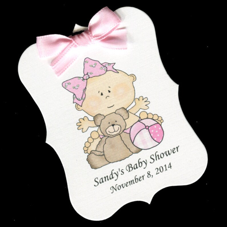 Large Tags Baby Shower Tags Baby Shower Favor Tags Personalized Tags Baby Girl Baby Girl With Bear and Ball Party Favor Tags -25