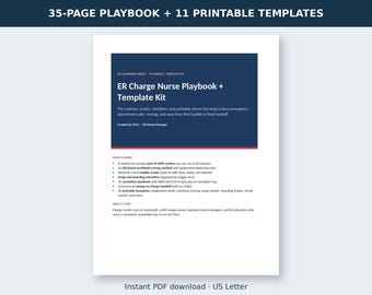 ER Charge Nurse Playbook and Template Kit, Emergency Department Charge Nurse Binder, Huddle Scripts, Assignment Sheet, Printable PDF