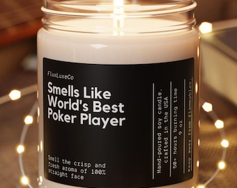 Vela de cera de soja personalizada con el mejor olor del mundo al póquer, regalo divertido para póquer, regalo para jugador de póquer, marido de póquer, vela de póquer de 9 oz