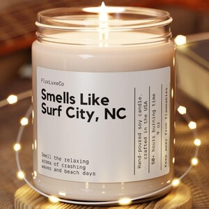 Smells Like Surf City North Carolina Soy Wax Candle, Surf City Decoration Candle, Personalized North Carolina Gift, Wilmington, Candle Gift