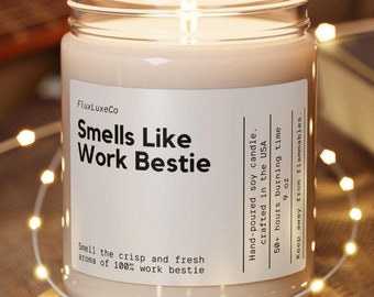 Personalized Smells Like Work Bestie Soy Wax Candle, Gift For Work Friend, Corporate Worker Gift, Work Friend Candle Gift, 9oz. Candle Gift