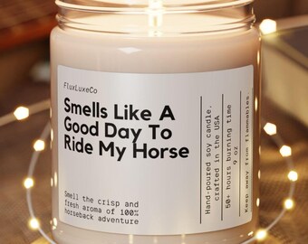Smells Like A Good Day to Ride My Horse Sojawaskaars, grappig cadeau voor vrouwen, paardenkaars, paardenstalcadeaus, milieuvriendelijke 9oz. Kaars