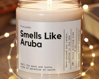 Smells Like Aruba Soy Wax Candle, Aruba Candle Decoration, Custom Aruba Gift, Aruba Vacation Souvenir, Gift For Aruba,  Personalized Candle