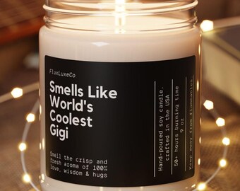 Riecht nach dem coolsten Gigi der Welt, Geschenkkerze, Gigi Kerze, individuelles Geschenk für Großmutter, personalisierte Oma Geschenkkerze, lustige Oma