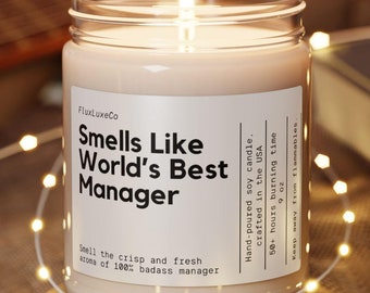 Smells Like World's Best Manager sojawas kaars, manager cadeau, manager waardering kaars, aangepast cadeau voor manager, aangepast 9oz. Kaars