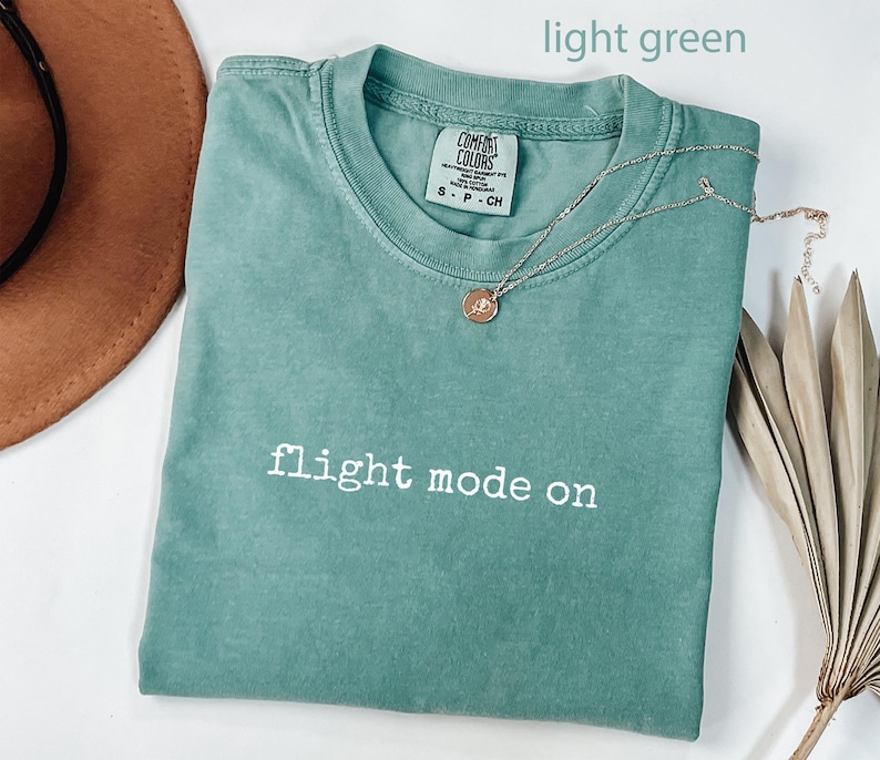 Flight Mode On Shirt, Funny Graphic Tee, Light Green Casual T-Shirt, Simple Cute Short Sleeve, Trendy Relaxed Fit Shirt