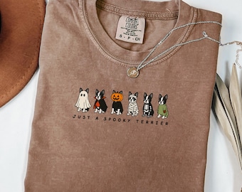 Comfort Colors® Spooky Boston Terrier Halloween Costume Shirt, Cute Dog Lover Fall Graphic Tee, Funny Pet Owner Gift, Festive Animal Design