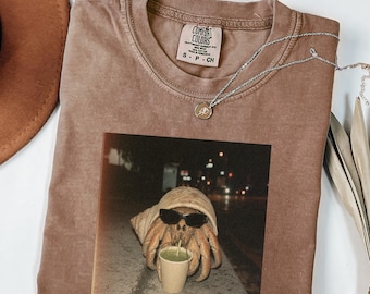 Comfort Colors® Hermit Crab Sunglasses Shirt, Funny Animal Lover Gift, Cool Crustacean Vibe, Summer Beach Trip, Iced Coffee Meme Shirt