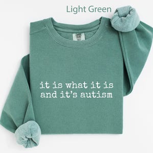 It is what it is and it's autism sweatshirt, light green autism awareness shirt, motivational quote sweater, inspirational graphic tee