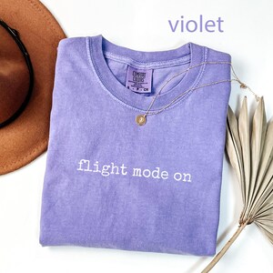 Flight mode on shirt, violet graphic tee, unisex t-shirt, casual outfit, trendy and comfortable tops, gift for her, gift for him