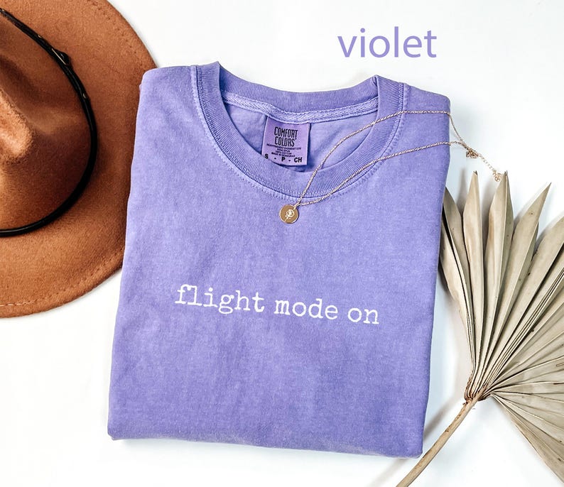 Flight mode on shirt, violet graphic tee, unisex t-shirt, casual outfit, trendy and comfortable tops, gift for her, gift for him