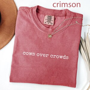 Cows Over Crowds T-Shirt, Crimson Graphic Tee, Casual Shirt, Funny Farm Shirt, Rural Life Tee, Country Living Shirt, Women's Tee