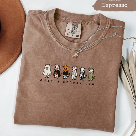 Comfort Colors® Spooky Cow Shirt, Halloween Cow Lover Tee, Cute Ghost Cow, Pumpkin Vampire Farm Animal Fan Graphic Gift T-Shirt