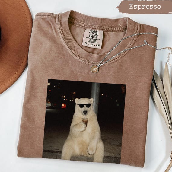 Comfort Colors® Iced Coffee Polar Bear Shirt, Funny Sunglasses Bear Graphic Tee, Chill Animal Meme Gift, Unique Street Style Shirt