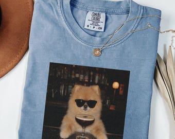 Comfort Colors® Funny Pomeranian Shirt, Cool Dog Sunglasses Espresso Martini Tee, Cocktail Lover Pet Gift, Dog Mom Dad Barktender Shirt