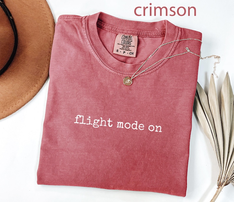 Flight mode on shirt, crimson graphic tee, casual travel wear, vacation outfit, adventure mode t-shirt, comfy travel apparel