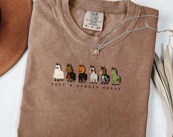 Comfort Colors® Spooky Horse Halloween Shirt, Cute Horse in Costume Tee, Funny Equestrian Fall Gift, Autumn Barn Party T-Shirt