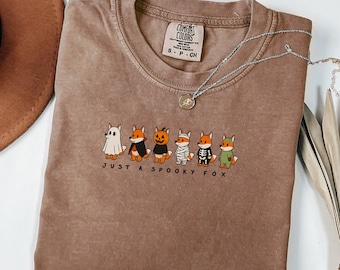 Comfort Colors® Spooky Fox Halloween Shirt, Cute Fox Costumes featuring Pumpkin Ghost Mummy Skeleton Vampire, Funny Animal Lover Gift Tee