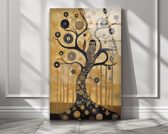 Gustav Klimt Tree of Life Tempered Glass Wall Art: UV Print on Glass, Modern Home Decor