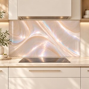 Iridescent Tempered Glass Backsplash: Modern Kitchen Art Stove Cover (4mm Safety Glass)